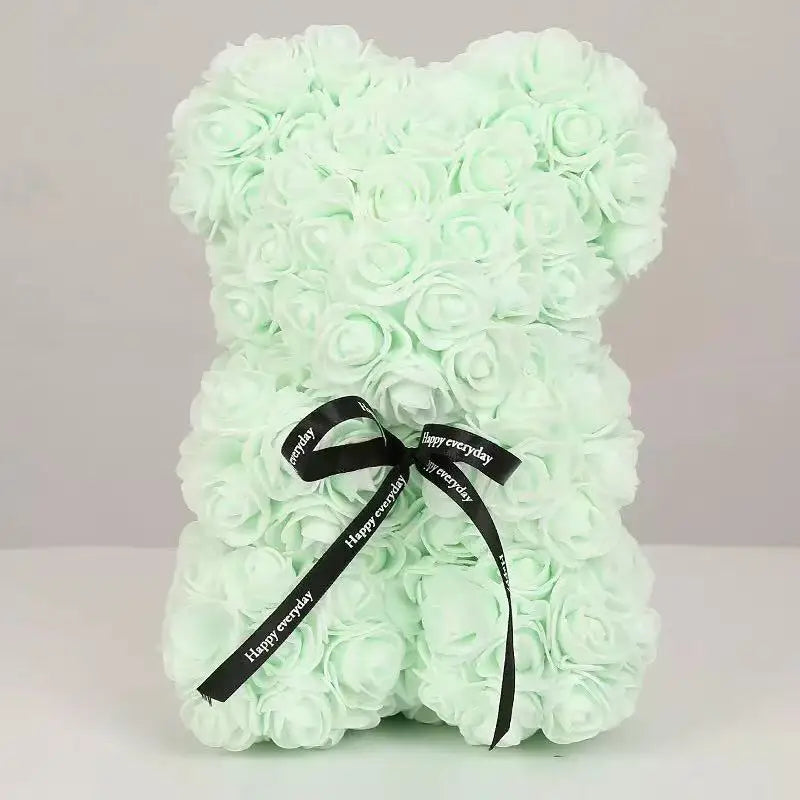 25cm Rosen-Teddybär mit Geschenkbox – Romantischer Kunstrosen-Bär zum Valentinstag oder besonderem Anlass