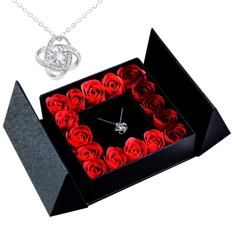 Geschenkbox mit Ewiger Rose, Anhänger-Halskette & Rosenseife – Elegantes Schmuckgeschenk für Damen