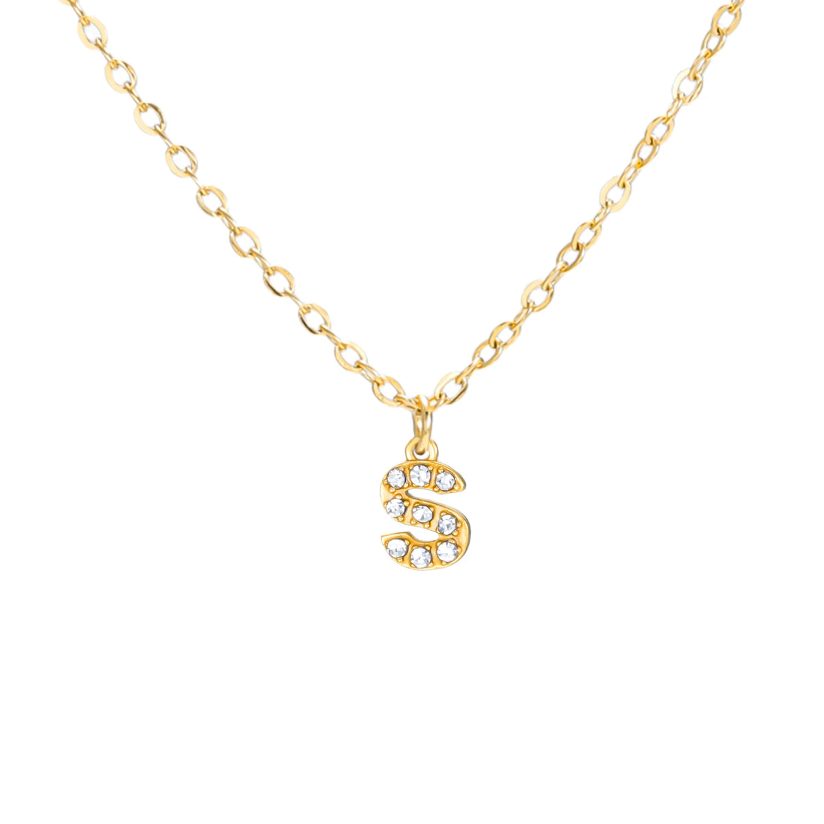 A–Z Zirkon-Initialen-Halskette für Damen – Goldfarbener Edelstahl Buchstabe
