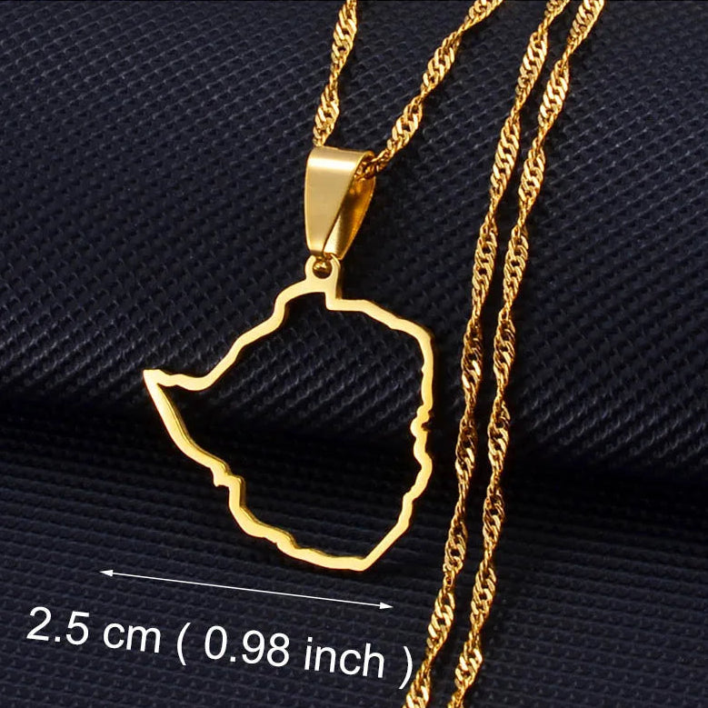 Outline Länderkarte Anhänger-Halskette – Guyana, Kenia, Mali, Senegal, Kongo, Montserrat, Simbabwe, Somalia, Sierra Leone, Dominica, Malawi, Mauritius, Sambia & Tobago Schmuck