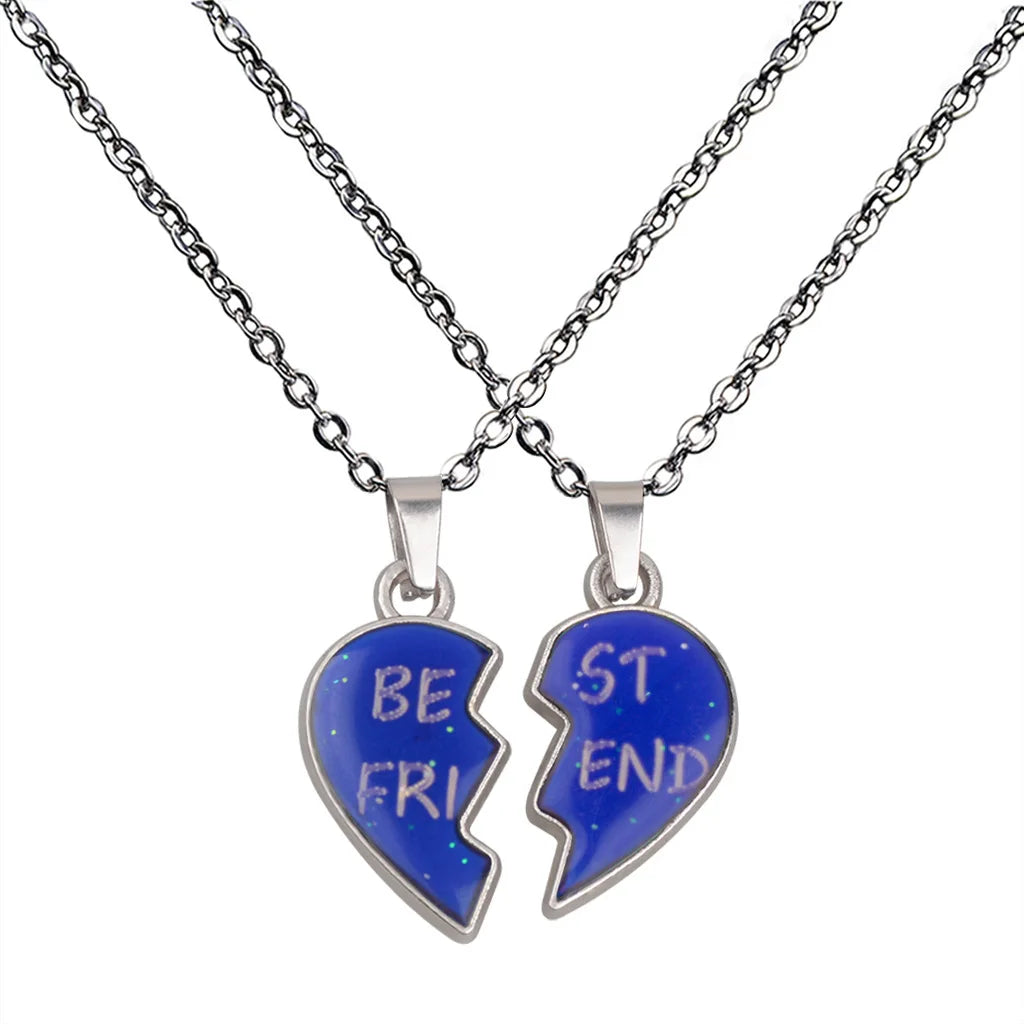 Farbwechselnde Stimmungs-Herz-Puzzle-Halsketten – Passender Partnerschmuck mit Edelstahlketten für Paare & Beste Freunde