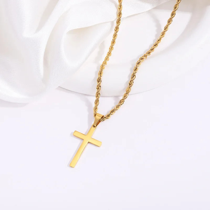 Minimalistische Kreuz-Halskette für Damen & Herren – Goldfarbener Edelstahl Choker