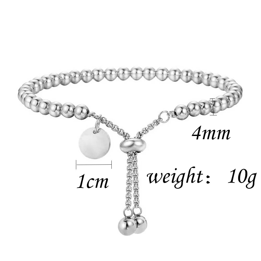 A–Z Initialen-Armband für Damen – Verstellbares Edelstahl Perlenarmband mit Buchstaben-Charm