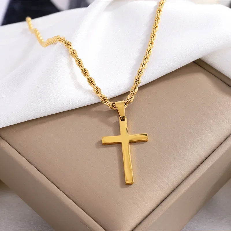 Minimalistische Kreuz-Halskette für Damen & Herren – Goldfarbener Edelstahl Choker