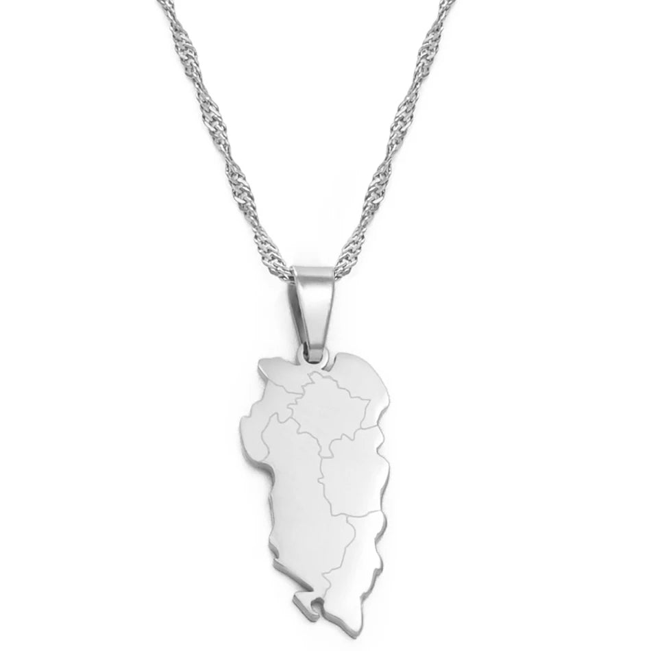 Albanien Landkarten-Halskette – Albanischer Shqipëria & Shqipëria e Madhe Anhänger, Heimat- & Kulturschmuck für Damen & Herren