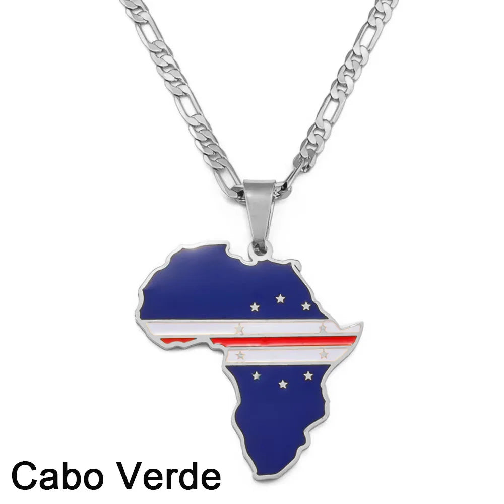 3,8CM Süd-Sudan, Côte d’Ivoire & Südafrika Landkarten-Flaggen-Halskette – Afrikanischer Schmuck für Damen & Herren