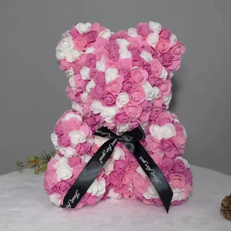 Ewiger Rosen-Teddybär aus Kunstblumen – Romantisches Dekoratives Geschenk zum Muttertag, Geburtstag & Jahrestag