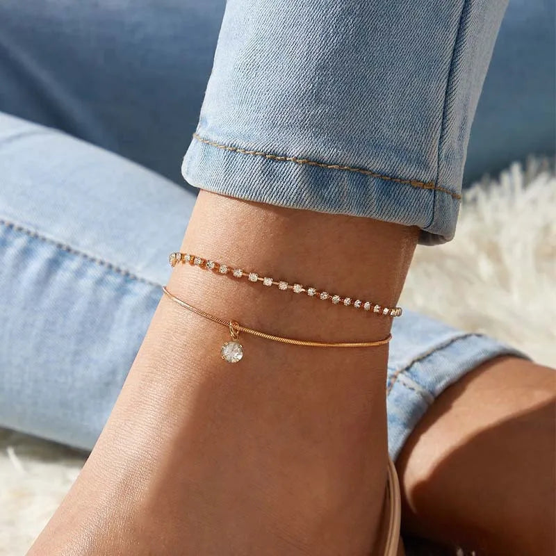 Strass-Fußkettchen für Damen – Elegantes Silberfarbenes & Goldfarbenes Kettenarmband für Hochzeit & Feier