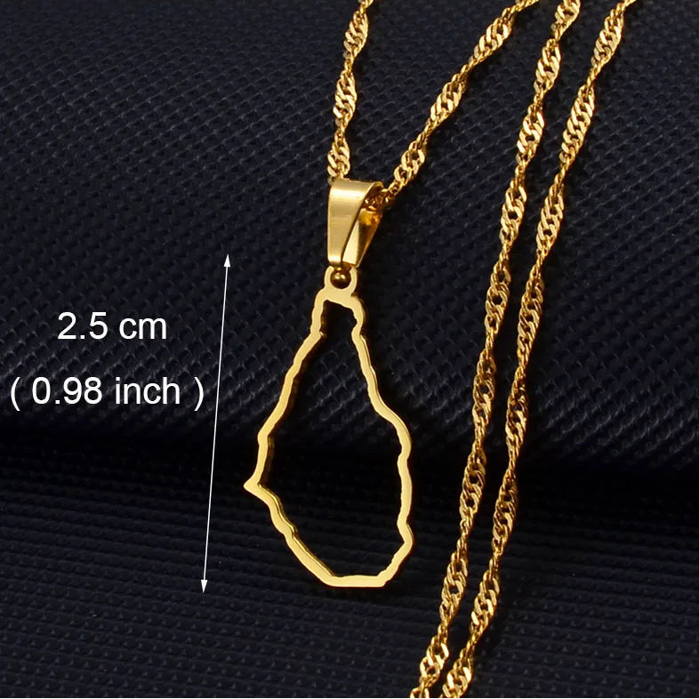 Outline Länderkarte Anhänger-Halskette – Guyana, Kenia, Mali, Senegal, Kongo, Montserrat, Simbabwe, Somalia, Sierra Leone, Dominica, Malawi, Mauritius, Sambia & Tobago Schmuck
