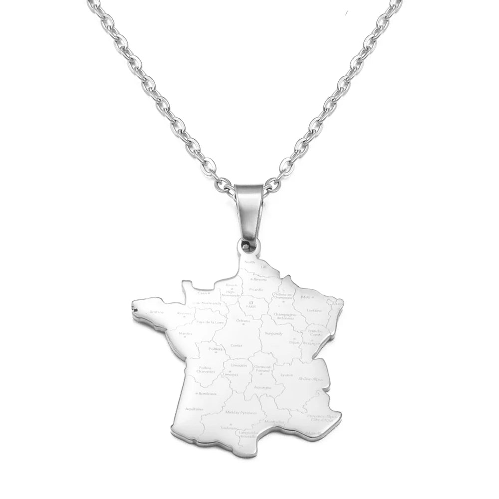 Frankreich Landkarten-Halskette  – Edelstahl Französischer Länder-Anhänger, Eleganter Heimat-, Kultur- & Reiseschmuck