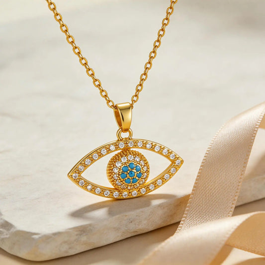 Drehbare Halskette mit Blauem Zirkonia-Auge – Goldbeschichteter Edelstahl-Anhänger für Damen
