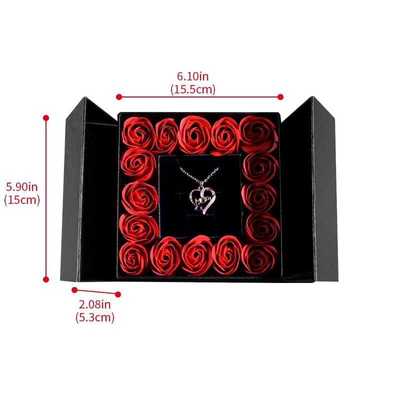 Geschenkbox mit Ewiger Rose, Anhänger-Halskette & Rosenseife – Elegantes Schmuckgeschenk für Damen