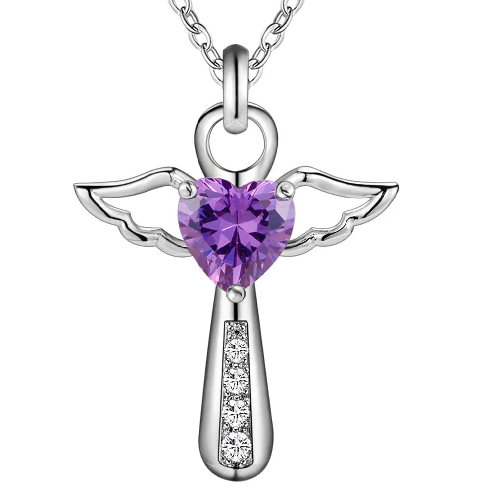 Engel-Kristall-Kreuz-Halskette für Damen – Elegante 925 Sterling Silber Kette mit Funkelndem Anhänger für Hochzeit, Party, Jahrestag & Besondere Anlässe