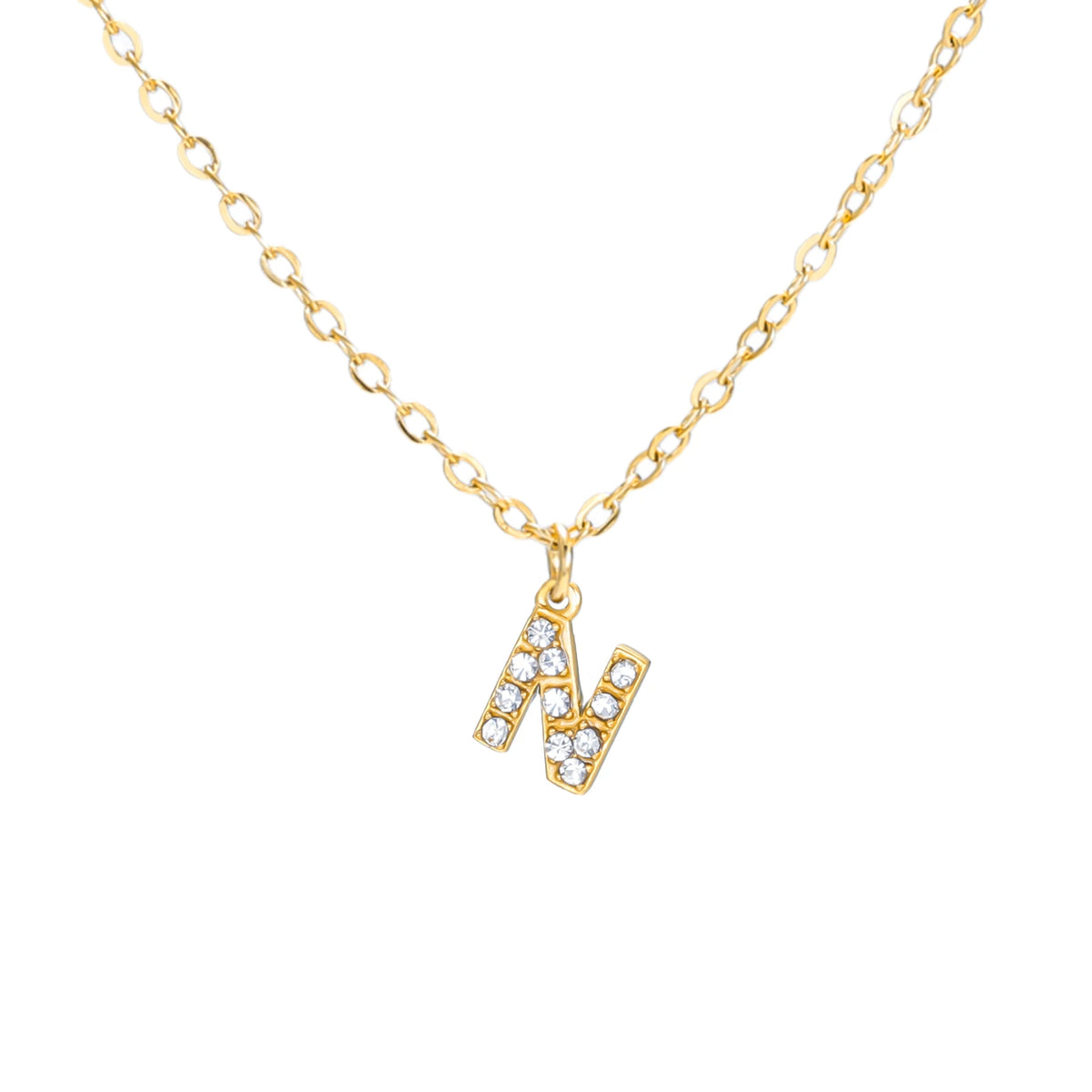 A–Z Zirkon-Initialen-Halskette für Damen – Goldfarbener Edelstahl Buchstabe