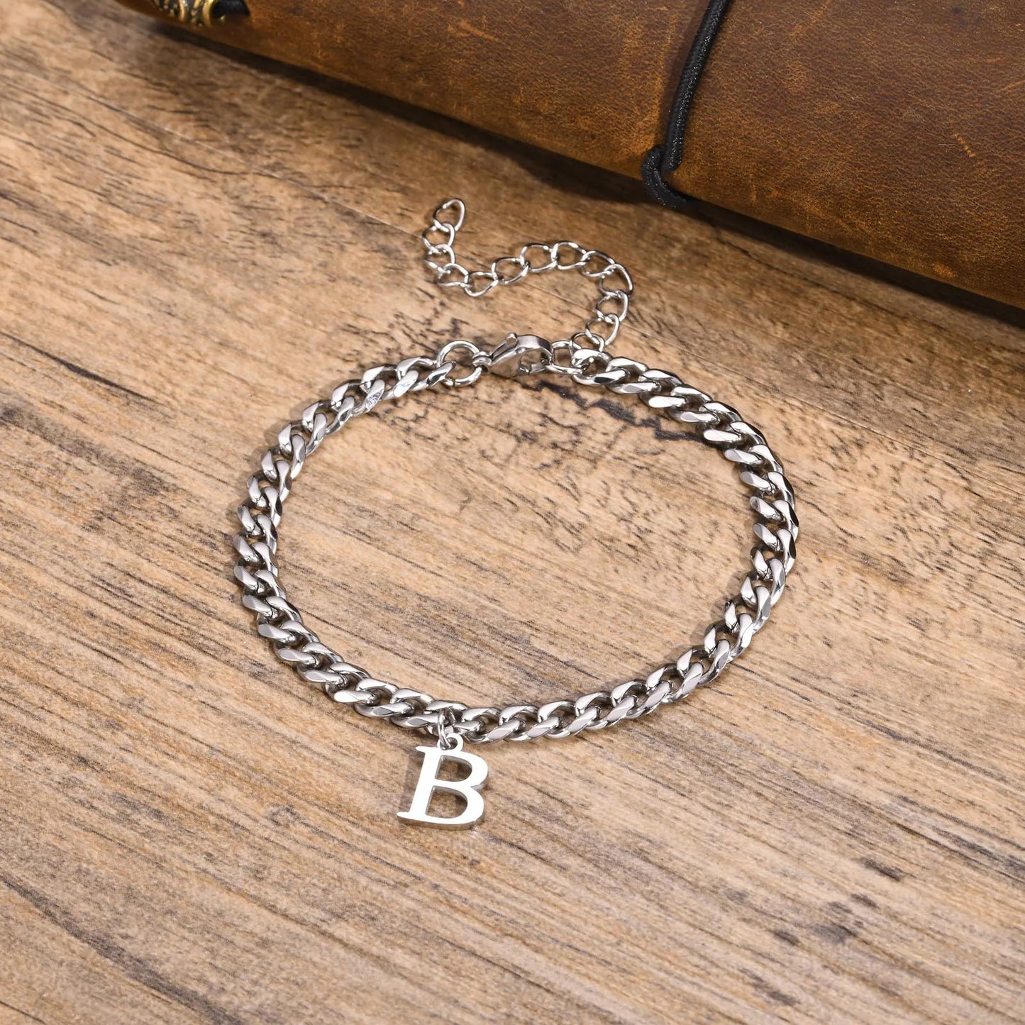 Initialen Buchstaben Cuban-Armband – Edelstahl A-Z Buchstaben Armband