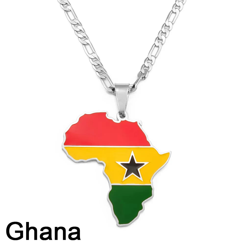3,8CM Süd-Sudan, Côte d’Ivoire & Südafrika Landkarten-Flaggen-Halskette – Afrikanischer Schmuck für Damen & Herren