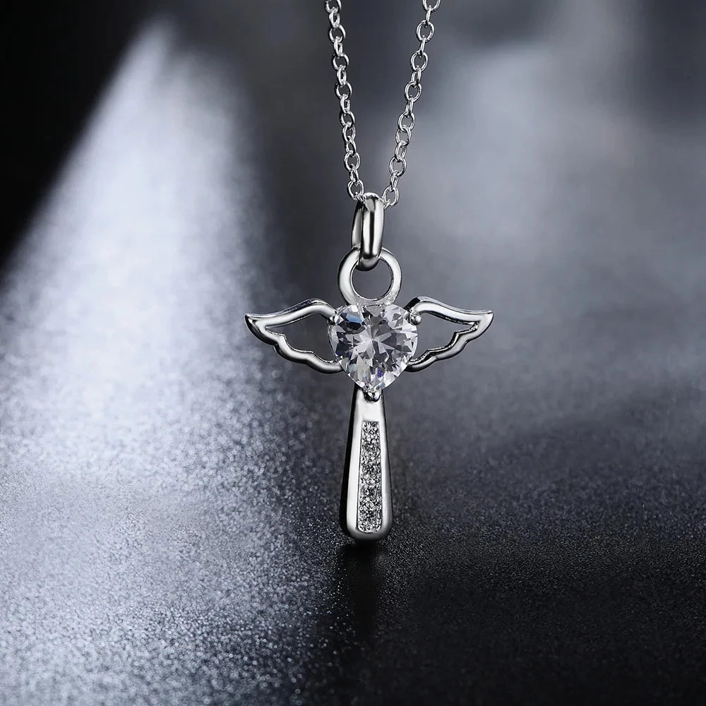 Engel-Kristall-Kreuz-Halskette für Damen – Elegante 925 Sterling Silber Kette mit Funkelndem Anhänger für Hochzeit, Party, Jahrestag & Besondere Anlässe