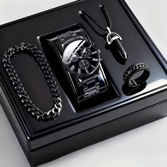 Modische Herren-Quarzuhr mit Edelstahlarmband & Kettenarmband – Lässige Armbanduhr als Geburtstagsgeschenk