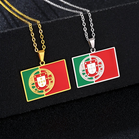 Portugal-Flaggen-Halskette – Edelstahl-Anhänger mit Emaille & Kratzhemmender Gestaltung für Damen & Herren