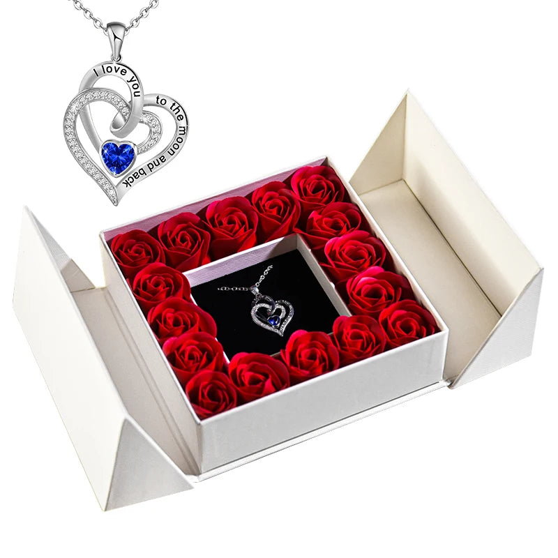 Geschenkbox mit Ewiger Rose, Anhänger-Halskette & Rosenseife – Elegantes Schmuckgeschenk für Damen