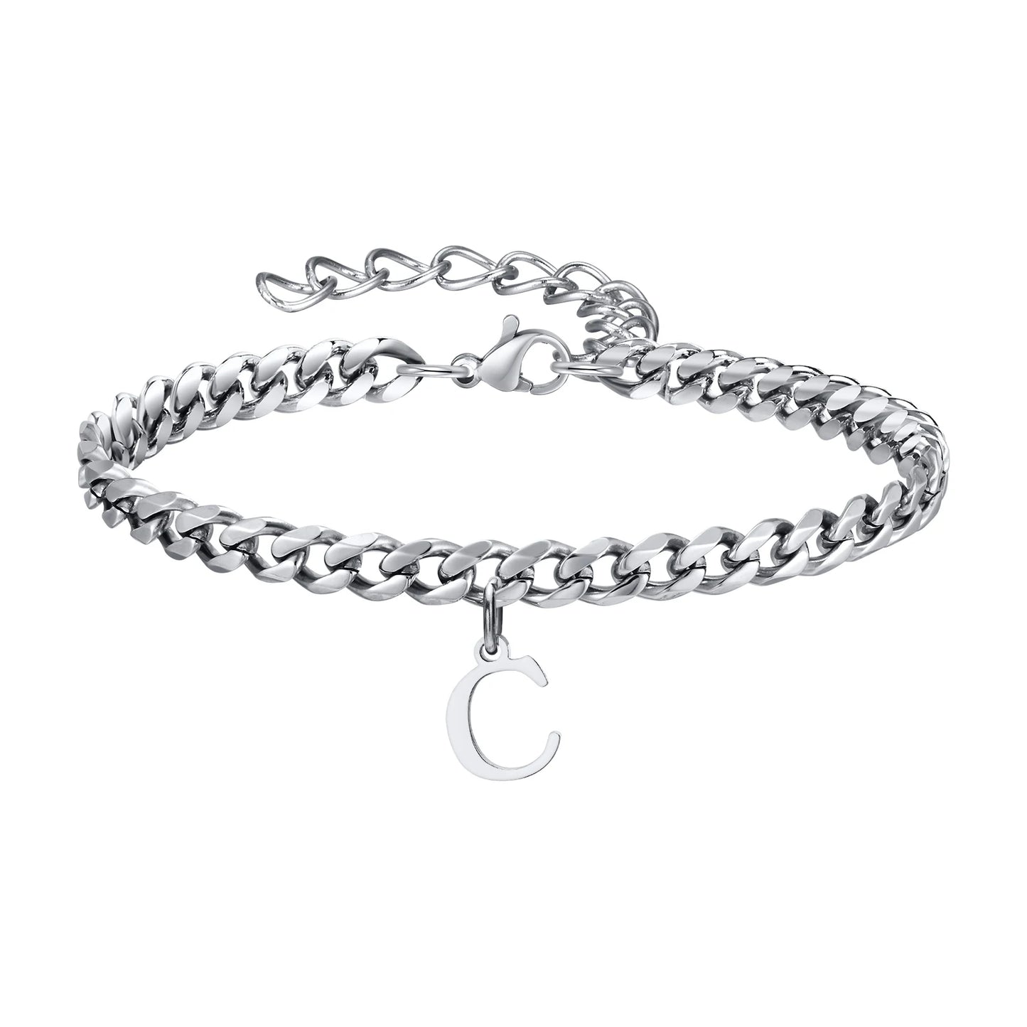Initialen Buchstaben Cuban-Armband – Edelstahl A-Z Buchstaben Armband