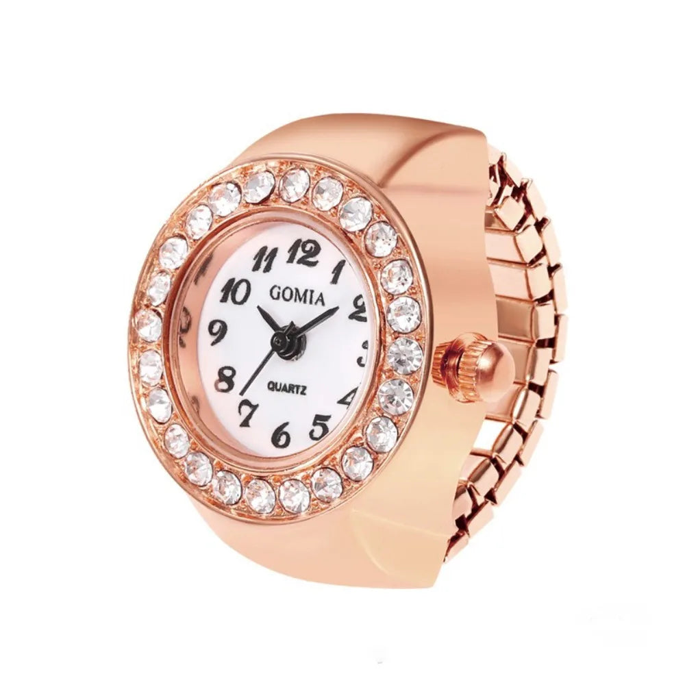 Modische Finger-Ringuhr mit Quarzwerk, Edelstahl & Metalllegierung – Funkelnde Schmuckuhr als Geschenk