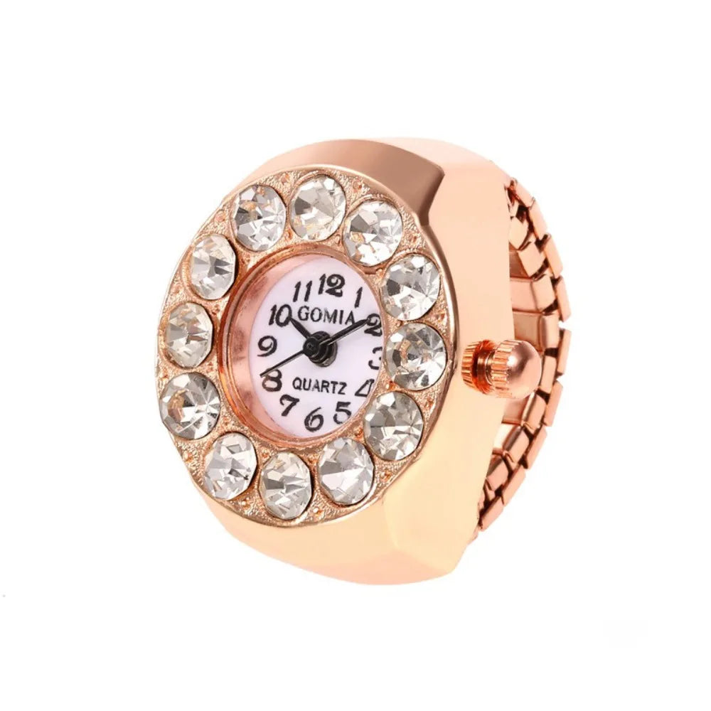 Modische Finger-Ringuhr mit Quarzwerk, Edelstahl & Metalllegierung – Funkelnde Schmuckuhr als Geschenk