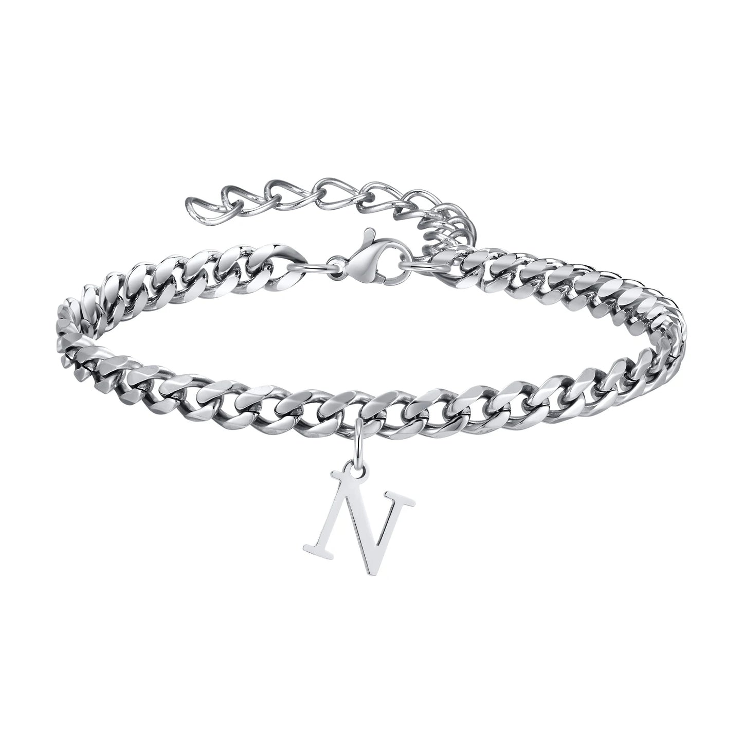 Initialen Buchstaben Cuban-Armband – Edelstahl A-Z Buchstaben Armband