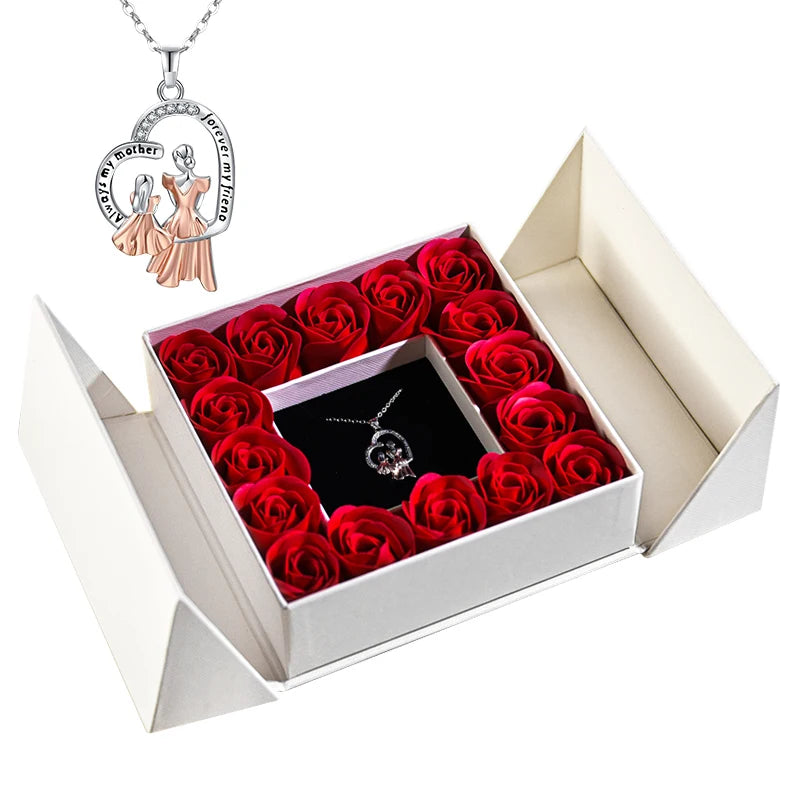 Geschenkbox mit Ewiger Rose, Anhänger-Halskette & Rosenseife – Elegantes Schmuckgeschenk für Damen