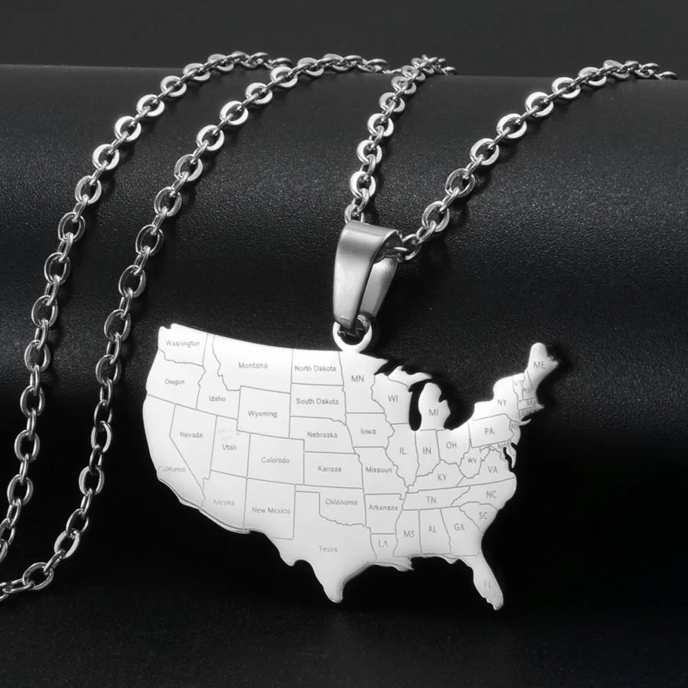 USA-Landkarte mit Bundesstaaten Halskette für Damen & Herren – Vereinigte Staaten Karten-Anhänger, Amerika Heimat- & Reiseschmuck