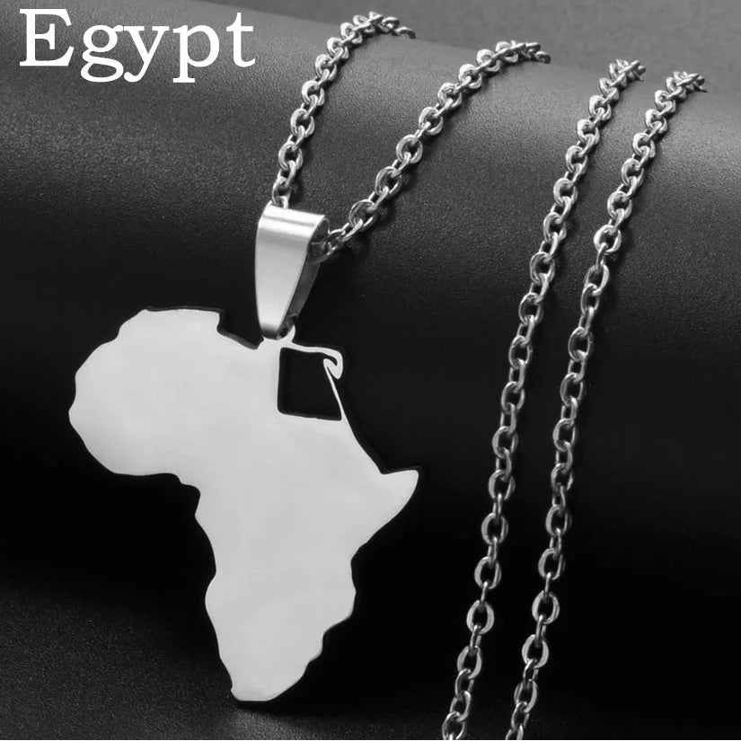 Afrika Landkarten-Anhänger Halskette – Sudan, Libyen, Sambia, Kenia & Ägypten Edelstahl Heimat- & Kulturschmuck für Damen & Herren