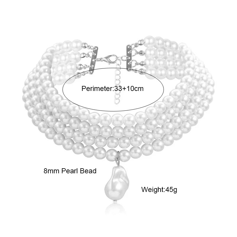 Mehrreihige Perlen-Halskette mit Rundperlen & Barockperlen-Anhänger – Eleganter Hochzeitsschmuck für Damen