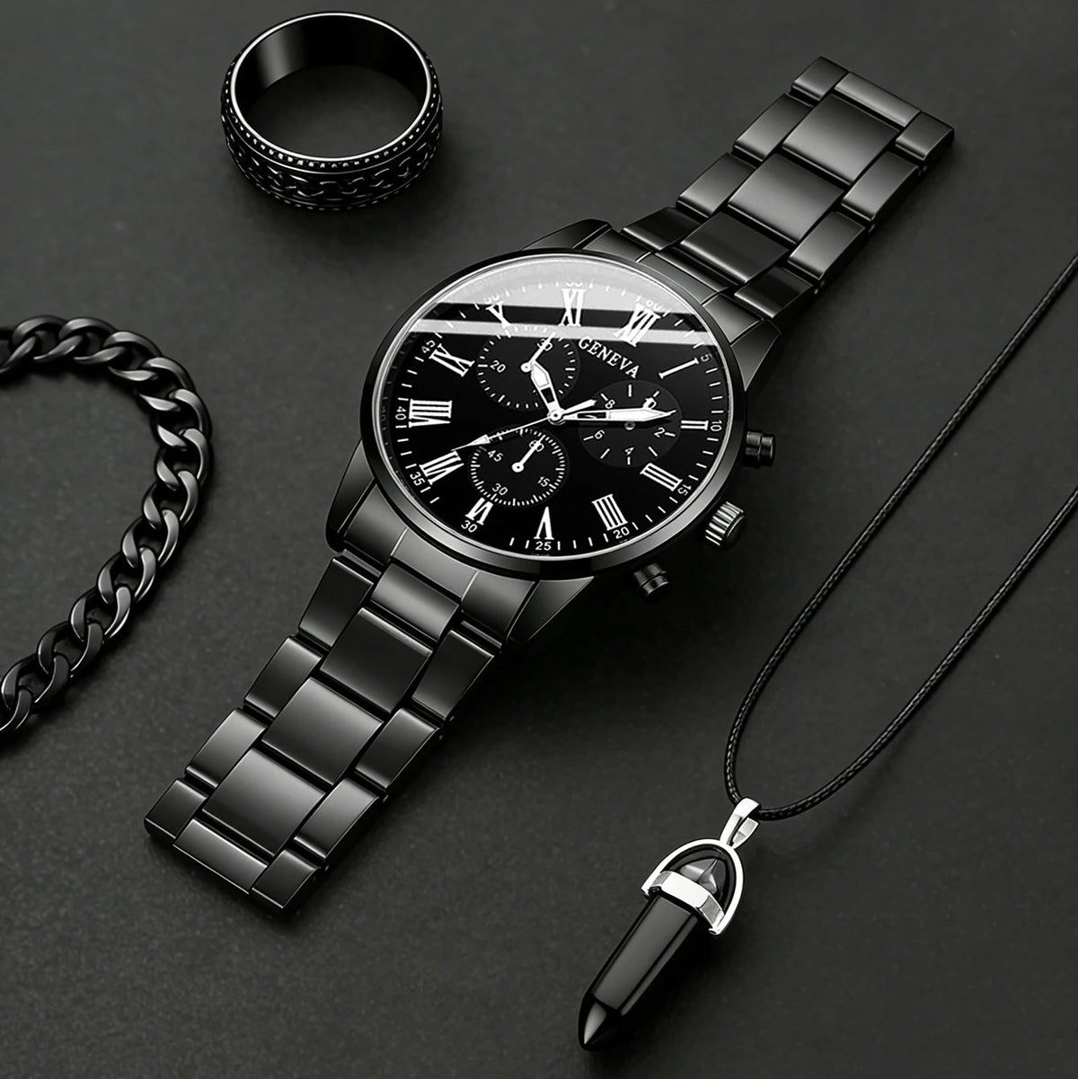 Modische Herren-Quarzuhr mit Edelstahlarmband & Kettenarmband – Lässige Armbanduhr als Geburtstagsgeschenk